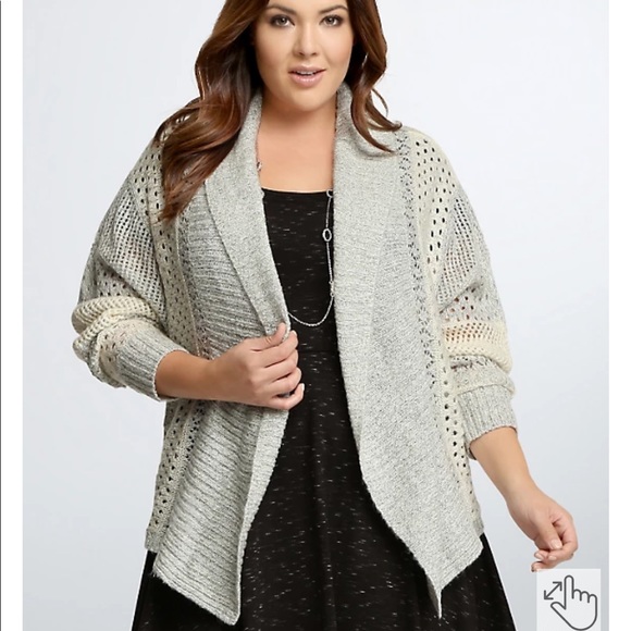 Torrid Color Block Open Stitch Open Front Cardigan Sweater Gray Cream Plus 1X - Picture 1 of 12